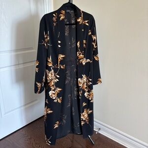 Dynamite Floral Belted Maxi Coat